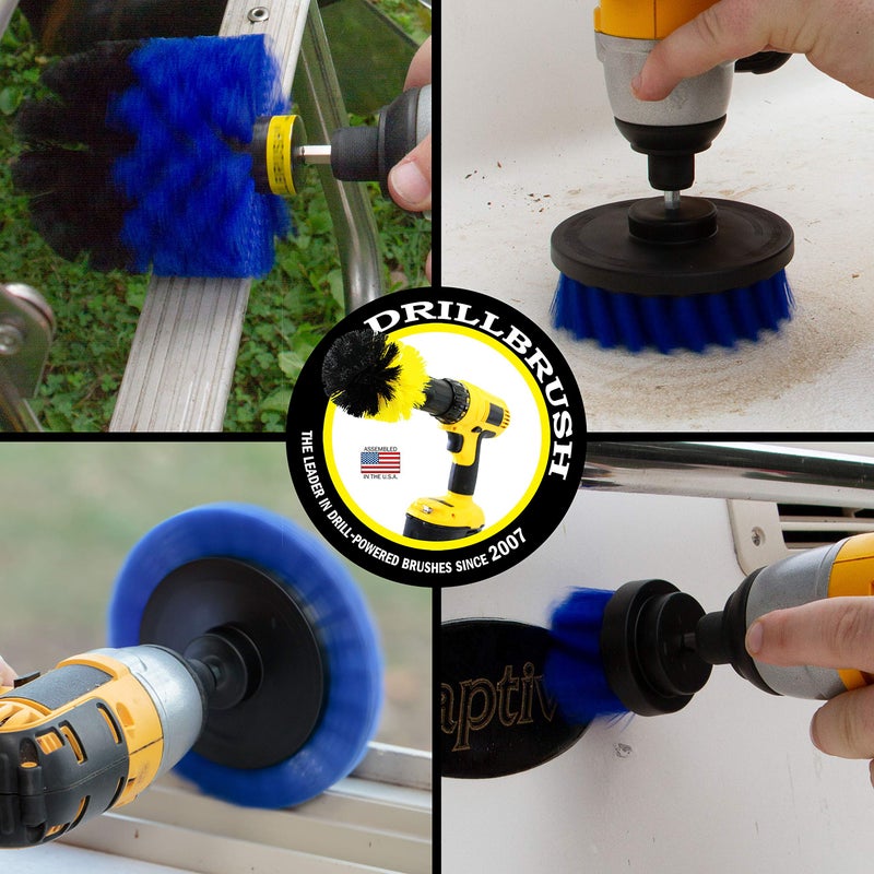 Drillbrush Blue â€“ Boat Cleaning Drill Brush Attachment Set â€“ Aluminum - Wood - Personal Watercraft Detailing - Fiberglass Hull Cleaning Kit - Kayak Accessories - Deck Brush - Image 2